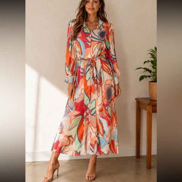 Alexis Dresses & Skirts - Alexis for Target Wrap Abstract Retro Dress Medium Midi coral blue summer fall